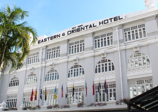 The Facade of the Eastern & Oriental Hotel (built in 1885) today.  