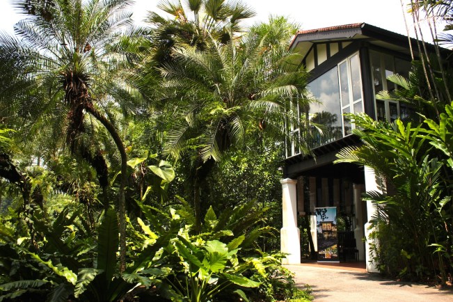 Colonial black and white at the Singapore Botanic Gardens.