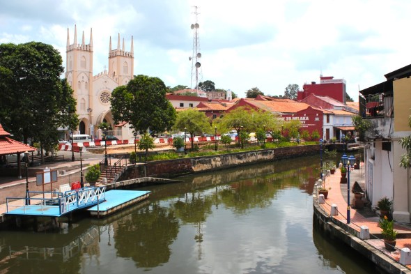 The Malacca River, with St Francis Church to the left.