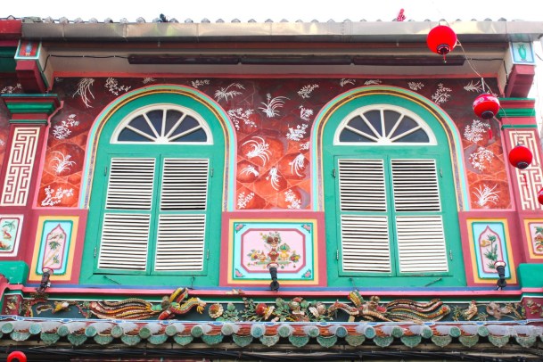 Shophouse facade along Jonker Street/Heeren Street.