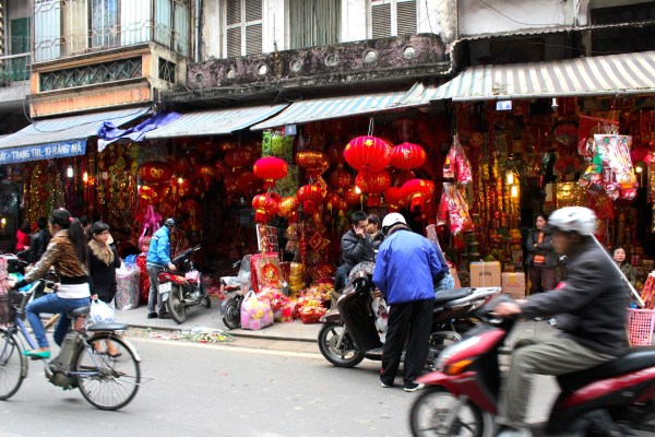 Hang Ma (or Votive Offering Street) in the Old Town, decked out for Tet - the Vietnamese / Chinese Lunar New Year.