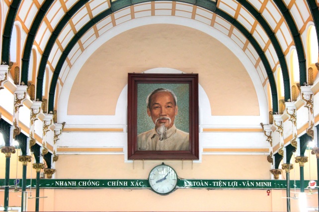 The beaming visage of Uncle Ho at the General Post Office building.